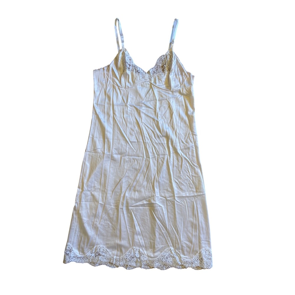 Vtg Body Lites‎ JCPenney White Lace Full Slip Dress USA 36-26 Coquette Bridal